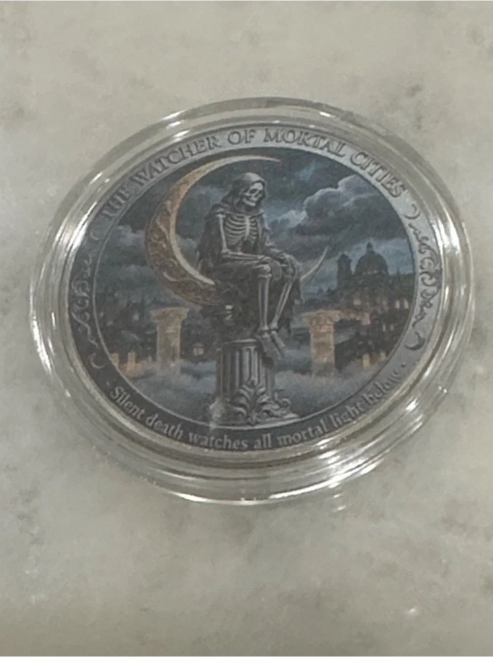 The Watcher of Mortal Cities Art Coin - Blue/Gray